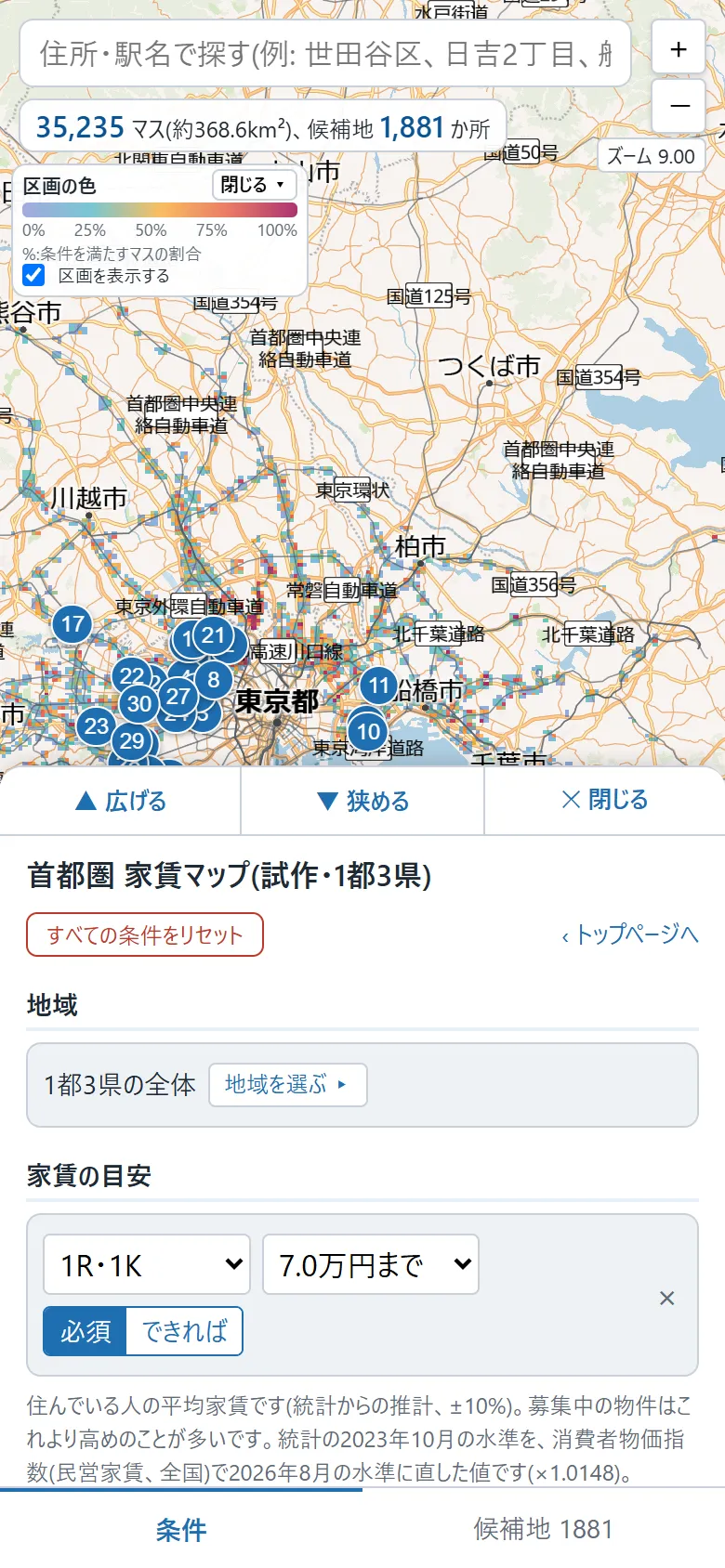 「条件」の板を開いたところ